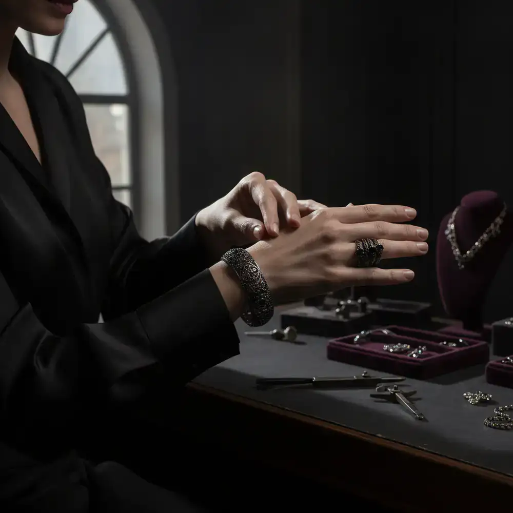 Persona midiendo una pulsera y anillo
